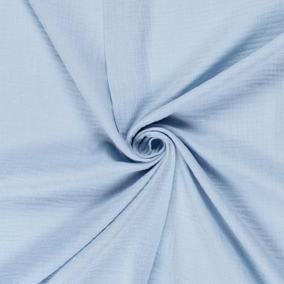 Tissu Double gaze de Coton uni  Bleu layette - Par 10 cm