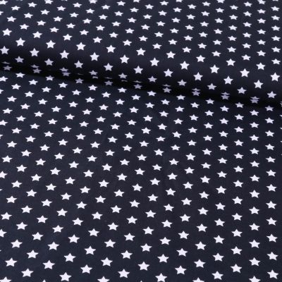Tissu Coton Imprimé Etoiles 9 mm Blanches sur fond Bleu Marine  - Par 10 cm