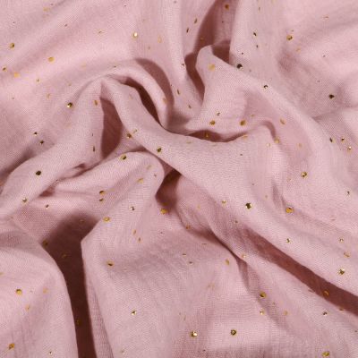 Tissu Double gaze Lina Pois dorés sur fond Rose pâle - Par 10 cm