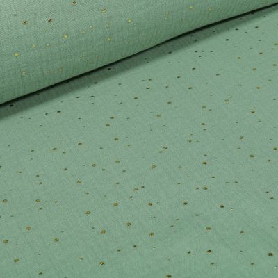Tissu Double gaze Lina Pois dorés sur fond Vert d&#039;eau foncé - Par 10 cm