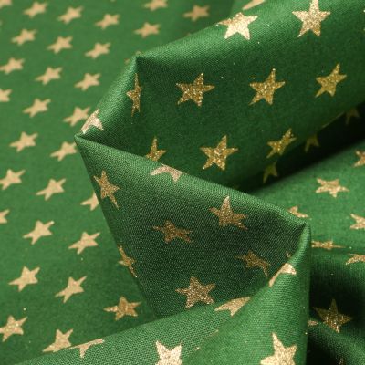 Coupon Tissu Coton imprimé Etoiles sur fond Vert sapin - Coupon de 70 cm