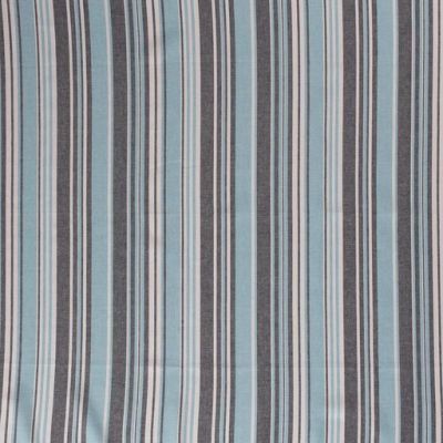 Tissu Viscose lin Rayures turquoise et grises sur fond Blanc - Par 10 cm