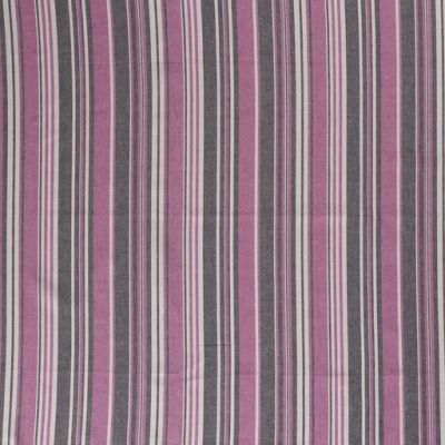 Tissu Viscose lin Rayures rose et grises sur fond Blanc - Par 10 cm