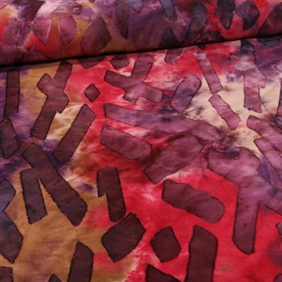 Tissu Jersey viscose  Tie and dye en relief sur fond Bordeaux - Par 10 cm