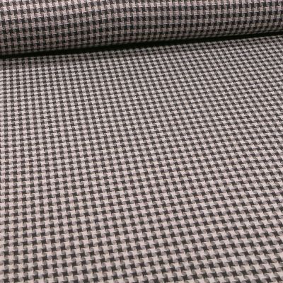 Tissu Maille carreaux sur fond Taupe - Par 10 cm