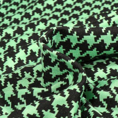 Tissu Jersey Viscose  Pied de poule sur fond Vert - Par 10 cm