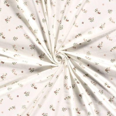Coupon Tissu Jersey Coton imprimé Fleuris Léo sur fond Ecru - Coupon de 150 cm