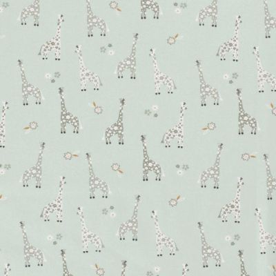 Tissu Coton imprimé Girafe Zizou sur fond Vert menthe - Par 10 cm