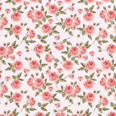 Coupon Tissu Coton imprimé Roses Lia sur fond Blanc - Coupon de 50 cm