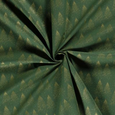 Tissu Popeline de Coton Eloi sapins dorés sur fond Vert - Par 10 cm