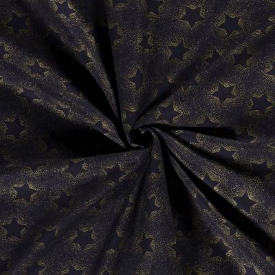 Tissu Popeline de Coton Santa étoiles dorées sur fond Bleu marine - Par 10 cm