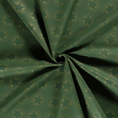 Tissu Popeline de Coton Santa étoiles dorées sur fond Vert - Par 10 cm
