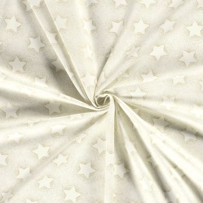 Tissu Popeline de Coton Santa étoiles dorées sur fond Ecru - Par 10 cm