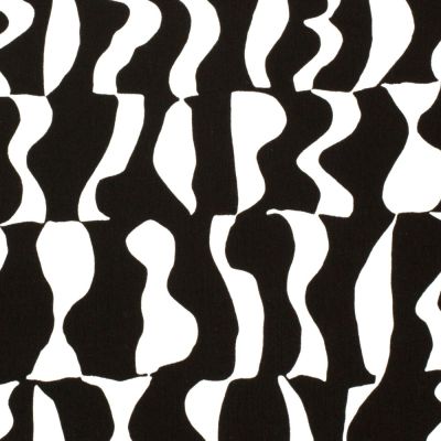 Tissu Crêpe de Viscose motifs abstraits blanc sur fond Noir - Par 10 cm