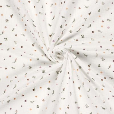 Tissu Double gaze de Coton LittleBird Fleuris sur fond Ecru - Par 10 cm