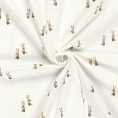 Tissu Double gaze de Coton LittleBird Lapinou sur fond Ecru - Par 10 cm