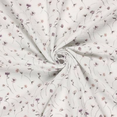 Tissu Double gaze de Coton Fleuris pastel sur fond Ecru - Par 10 cm