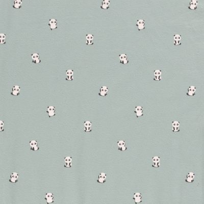 Coupon Tissu Jersey Coton LittleBird Pandas sur fond Vert menthe - Coupon de 90 cm