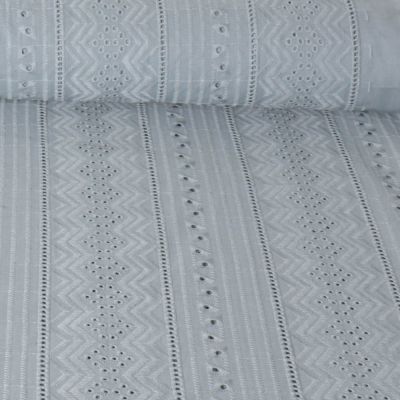 Coupon Tissu Voile de coton Delhi brodé abstrait sur fond Bleu gris - Coupon de 30 cm