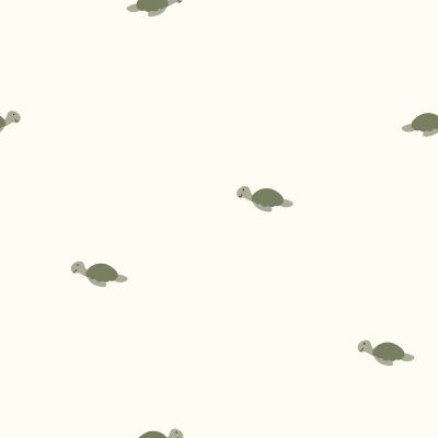 Coupon Tissu Jersey Coton LittleBird Tortues vertes sur fond Ecru - Coupon de 20 cm