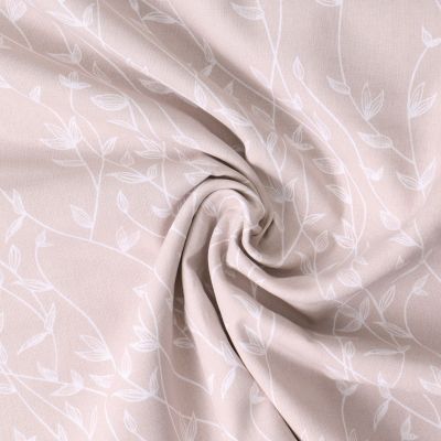 Tissu Popeline de Coton  feuilles Alexia sur fond Beige sable - Par 10 cm