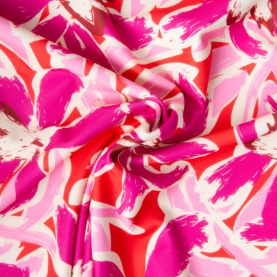 Tissu Lycra maillot de bain fleurs Lirzo sur fond Rose fuchsia - Par 10 cm