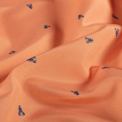 Tissu Short de Bain déperlant homards Cayana bleus sur fond Orange - Par 10 cm