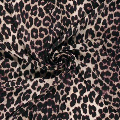 Tissu Satin Velvet Esmera léopard Noir sur fond Beige - Par 10 cm
