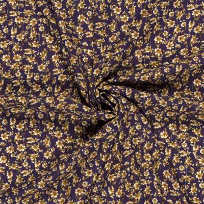 Tissu crêpe de viscose Lurex Sandi Fleuris sur fond Bleu marine - Par 10 cm