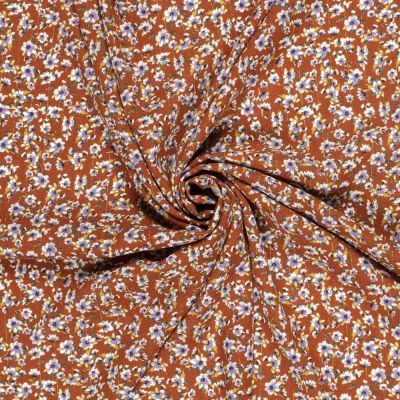 Tissu crêpe de viscose Lurex Sandi fleuris sur fond Brique - Par 10 cm