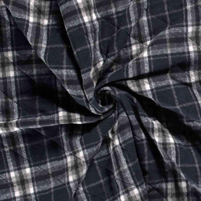 Tissu Tartan touché laine envers doudoune Storia Carreaux sur fond Bleu marine - Par 10 cm