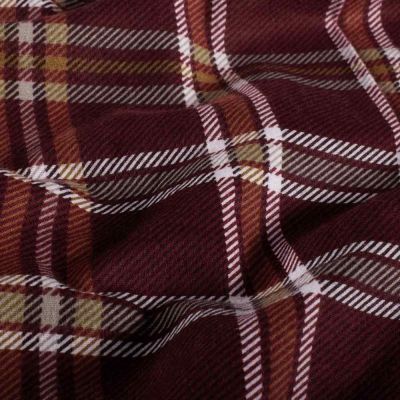 Tissu Flanelle de Coton Maxence carreaux Blancs sur fond Bordeaux - Par 10 cm