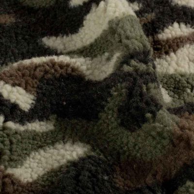Coupon Tissu Fausse fourrure Mouton Lexie camouflage sur fond Vert kaki - Coupon de 20 cm