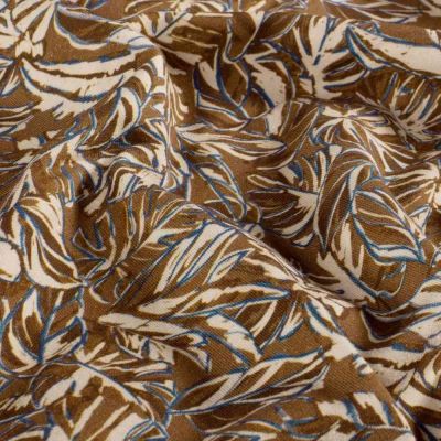 Tissu Sweat léger French Terry Marina extensible feuilles Ecru sur fond Marron - Par 10 cm