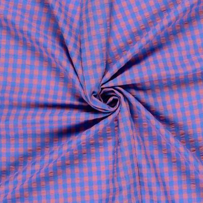 Tissu Seersucker Carreaux rose sur fond Violet - Par 10 cm
