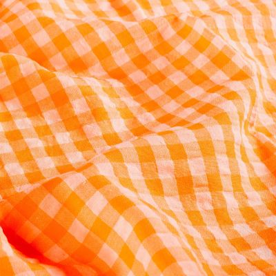 Tissu Coton Seersucker carreaux Vichy sur fond Orange fluo - Par 10 cm