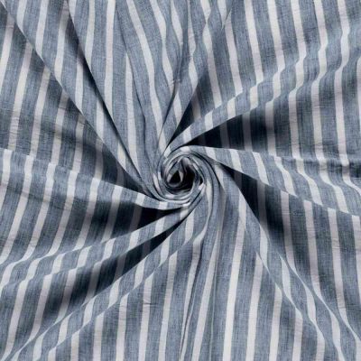 Tissu Polyester aspect Lin Rayures Anna sur fond Bleu denim - Par 10 cm