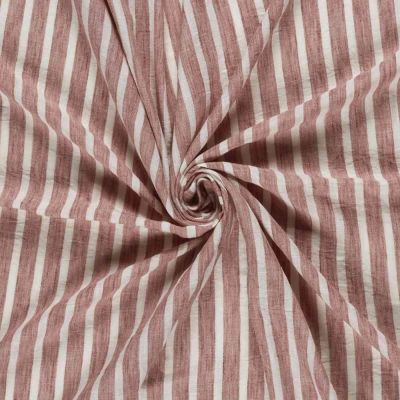 Tissu Polyester aspect Lin Rayures Anna sur fond Terracotta - Par 10 cm