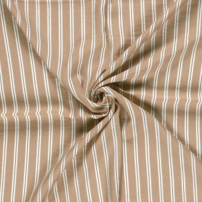 Tissu Crêpe de Viscose Basile fines rayures sur fond Beige sable - Par 10 cm