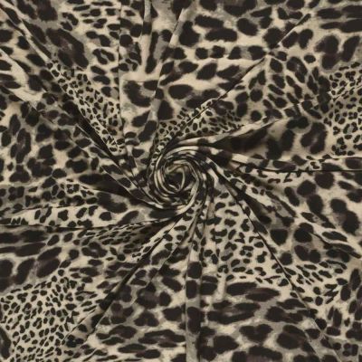 Tissu Jersey Viscose digital motif léopard Brun et Noir sur fond Grège - Par 10 cm