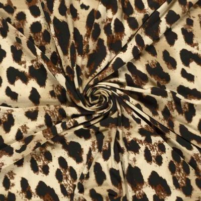 Tissu Jersey Viscose digital léopard revisité sur fond Beige sable - Par 10 cm