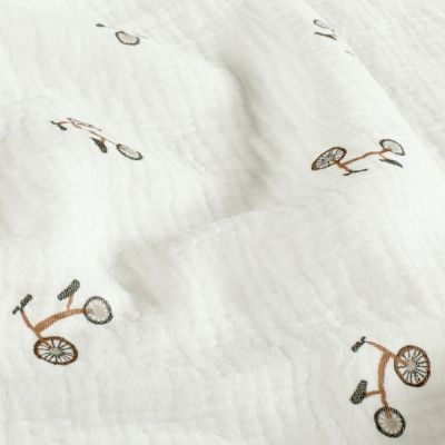 Tissu Double gaze de Coton petites draisienne sur fond Blanc cassé - Par 10 cm