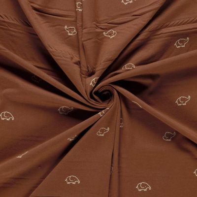 Tissu Jersey stretch éléphants Eloko sur fond Cacao - Par 10 cm