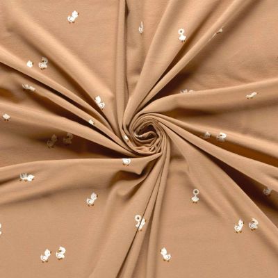 Tissu Jersey stretch canard Timéo sur fond Beige nougat - Par 10 cm