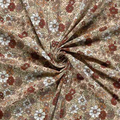 Tissu Jersey  stretch fleurs Rosacotta sur fond Beige clair - Par 10 cm