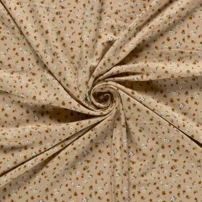 Tissu Jersey stretch fleurs Camila sur fond Beige sable - Par 10 cm