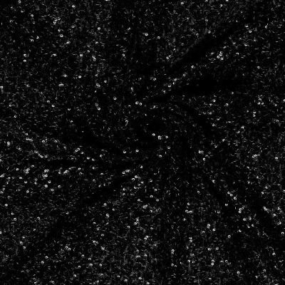Tissu Maille Sequins extensible uni Noir - Par 10 cm