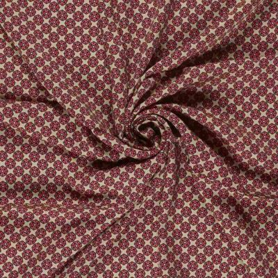 Tissu Viscose Satiné motif floral indien Framboise sur fond Beige - Par 10 cm