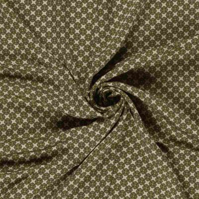 Tissu satin de viscose imprimé Etoiles écrues sur fond Vert kaki - Par 10 cm