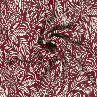 Tissu crêpe de viscose imprimé Fleuris blanc sur fond Rouge - Par 10 cm